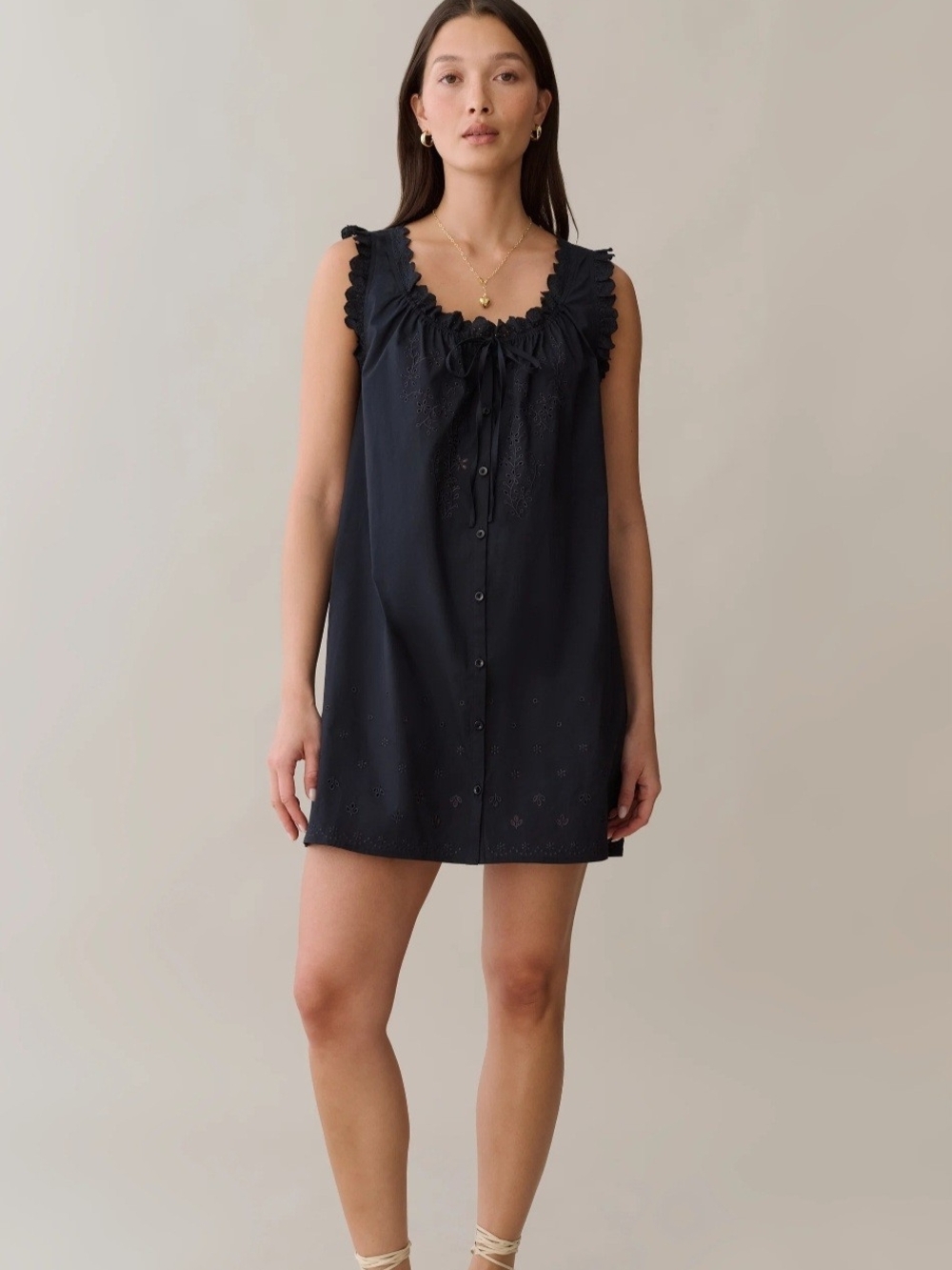 Atelier Sorella Caroline Ruffle-Trim Button Front Mini Dress - Black